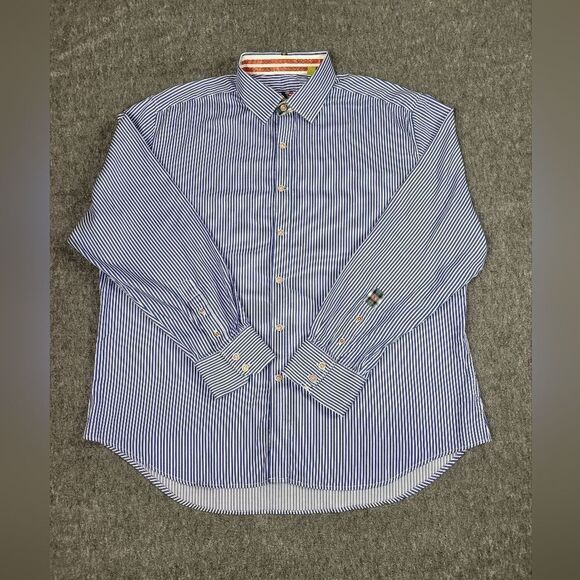 Robert Graham X Collection Men's Size 3XL Blue Striped Button Long Sleeve Shirt - Picture 1 of 13